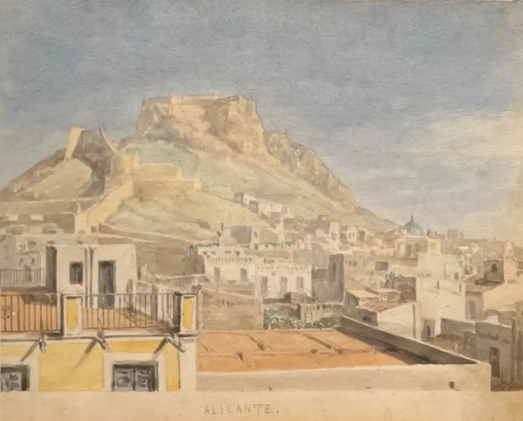 Vista del castillo de Alicante. Acuarela sobre papel, 14,2 x 21,5 cm.