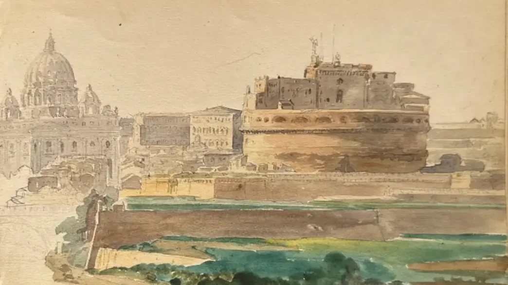 Castillo de Sant’Angelo, Vaticano, 1853-53. Acuarela sobre papel. 14,2 x 21.5 cm.