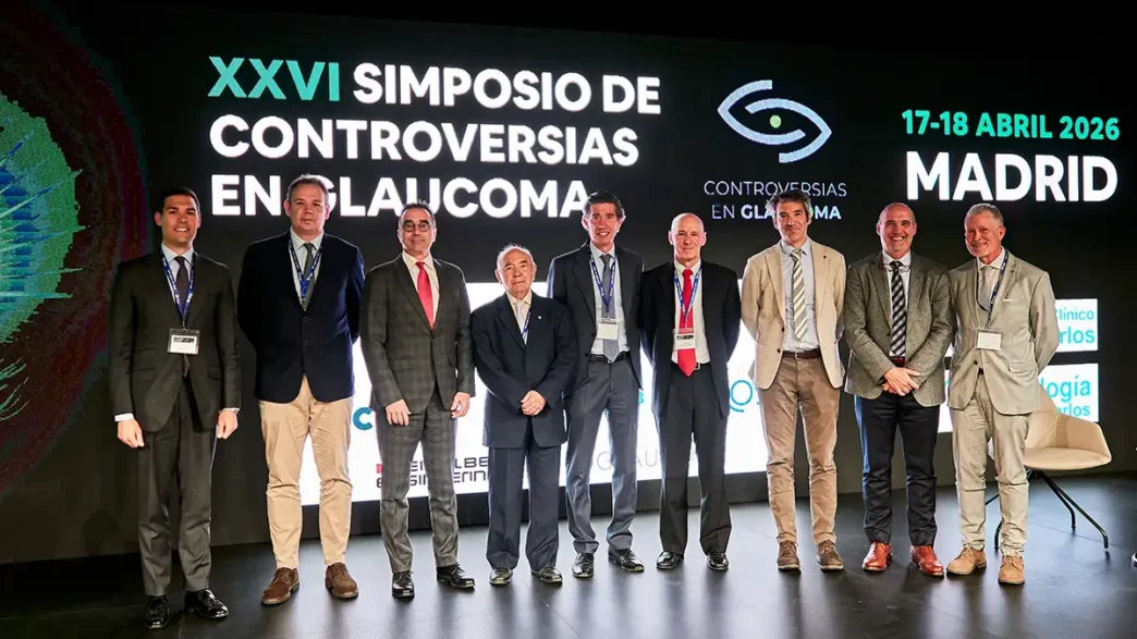 En la fotografía, varios de los protagonistas del Simposio: los Dres. Ignacio Rodríguez Uña, Iñaki Rodríguez Aguirretxe, Julián García Feijoo, Julián García Sánchez, José María Martínez de la Casa, José Luis Urcelay, Aritz Urcola, Francisco Goñi, y Francisco Muñoz Negrete.